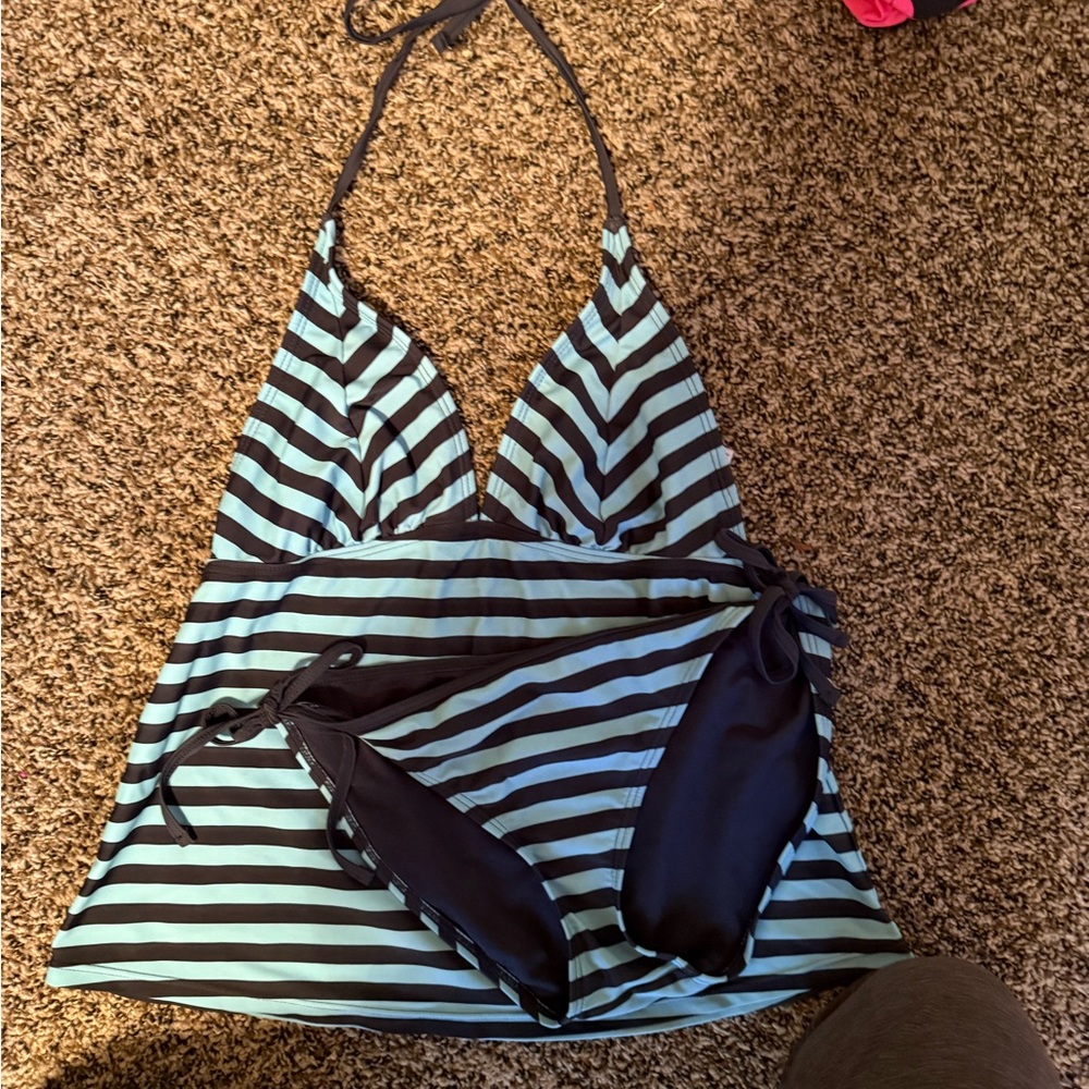 Mossimo Supply Co Black and Blue Bikini with Chevron Stripes
